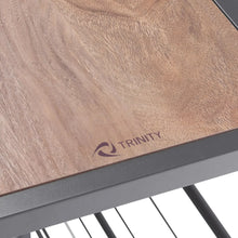 Dark gray shoe rack console top with wood surface and TRINITY logo