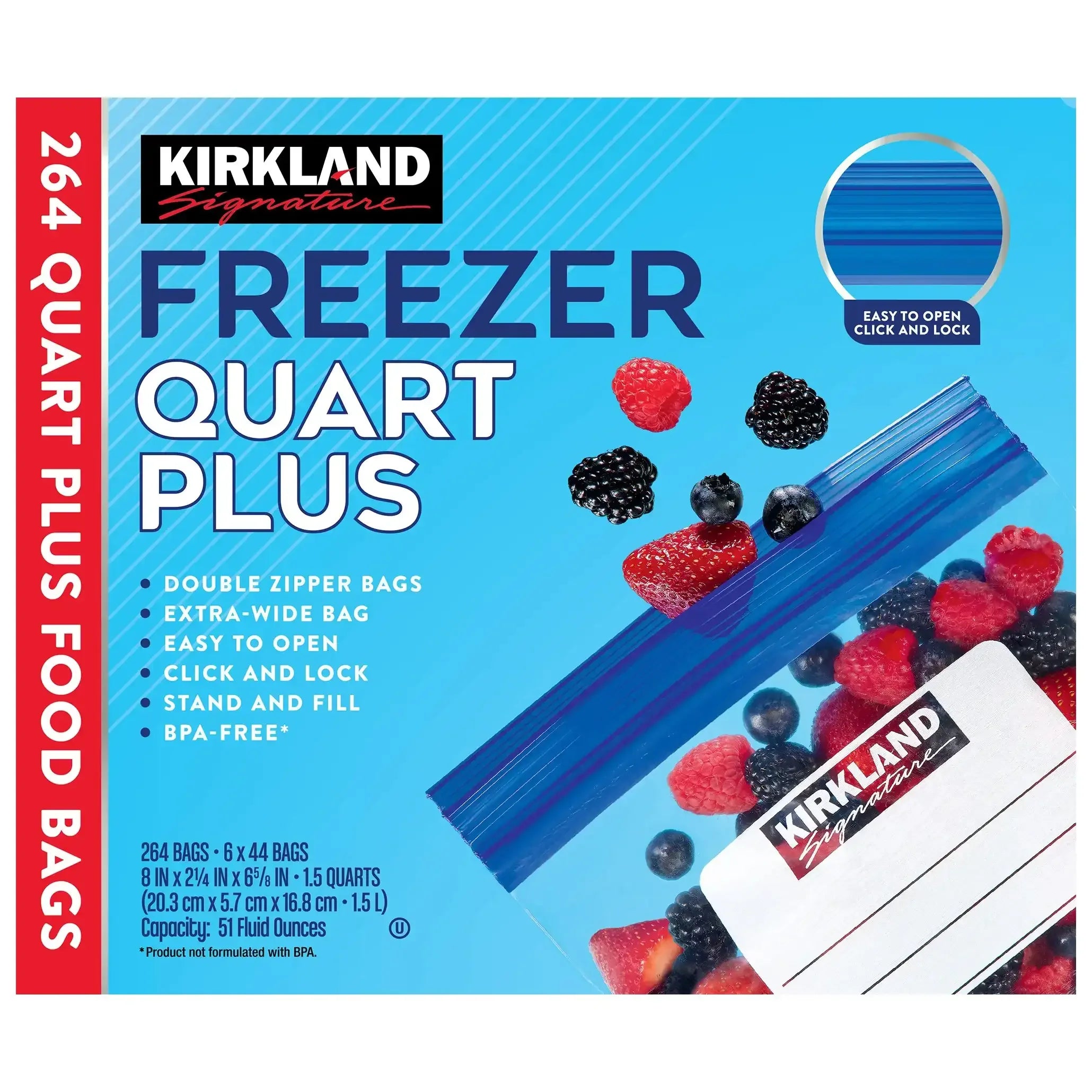 Kirkland Signature Freezer Quart Plus Bags, 264-count - USA MEGA SHOP