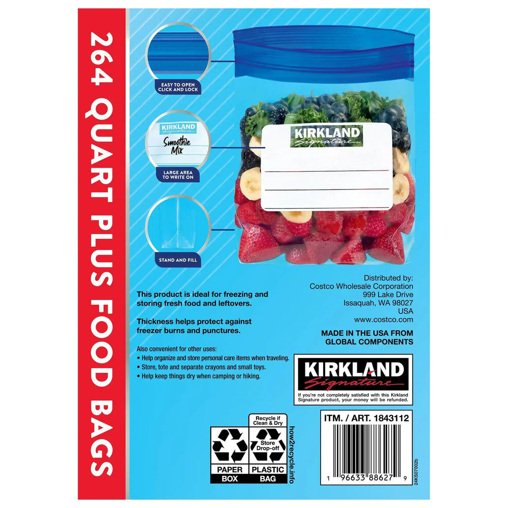 Kirkland Signature Freezer Quart Plus Bags, 264-count - USA MEGA SHOP
