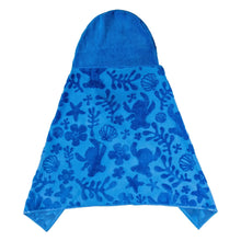 Character hooded towel, blue with allover animal and sea-life print