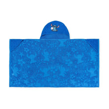 Character hooded towel with front towel panel and hood, blue with character patch