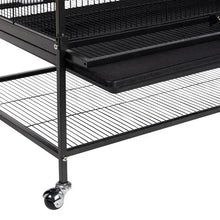 Black metal cage platform base with caster wheels