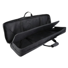 Black double rifle bag with side panel open to show long padded interior