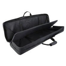 Double rifle bag open with interior padding and straps, dark gray