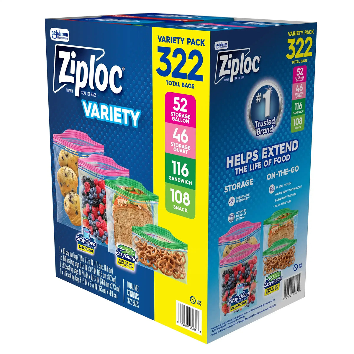 Ziploc Seal Top Bag, Variety Pack, 322-count - USA MEGA SHOP