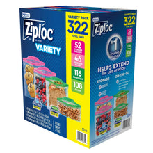 Ziploc 322-count variety pack seal-top storage bags in a blue retail box