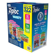 Ziploc 322-count variety pack storage bags box with assorted bag icons