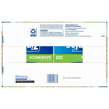 Ziploc sandwich bag box back with barcode, recycling symbol, and warnings
