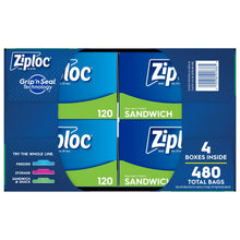 Ziploc sandwich bag box front with 480 total bags and boxes inside