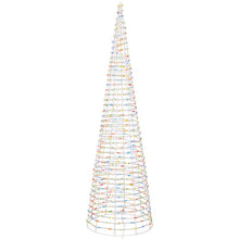 Cone-shaped Christmas tree with multicolor LED lights on a wire frame