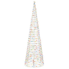 Tapered wire cone tree decorated with multicolor LED lights