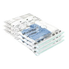Vacuum storage bags set with blue MagicBag labeled bags in clear film
