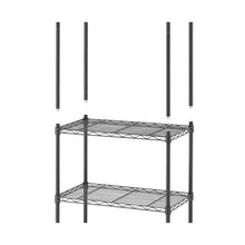 Black wire shelving frame section with open wire shelves and four tall side legs