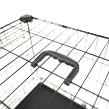 Black dog crate interior with wire grid roof and molded top handle