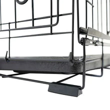 Black dog crate base with pull-out tray and wire support bars