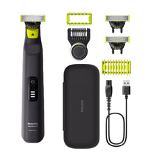 Hybrid electric trimmer shaver with blade guards, case, and charging cable