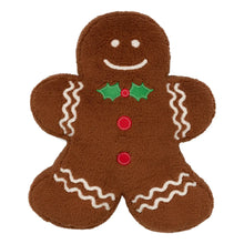 Gingerbread plush pillow, brown with white icing, green holly and red details