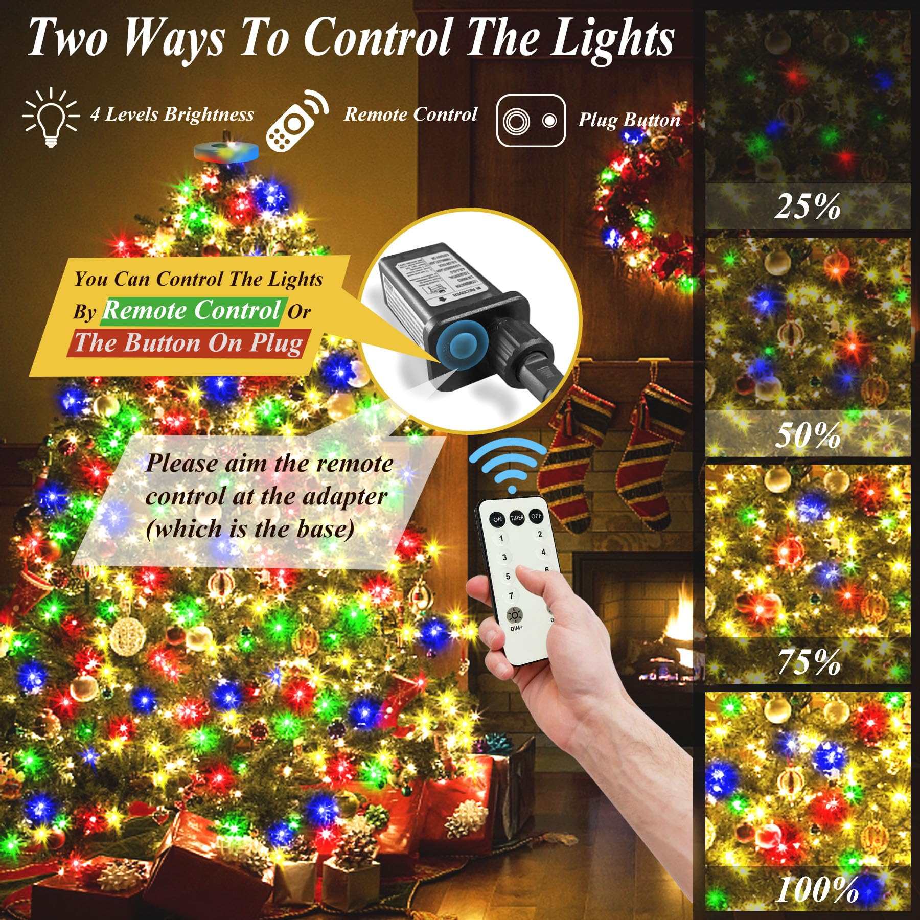 400 LED Christmas Tree Lights, Christmas Lights with 8 Light Modes & Memory Function, 6.6FT x 16 String Lights with Timing Function & Remote Control for Christmas Ornaments - Multicolor