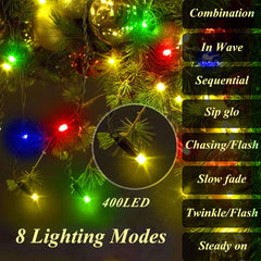 400 LED Christmas Tree Lights, Christmas Lights with 8 Light Modes & Memory Function, 6.6FT x 16 String Lights with Timing Function & Remote Control for Christmas Ornaments - Multicolor