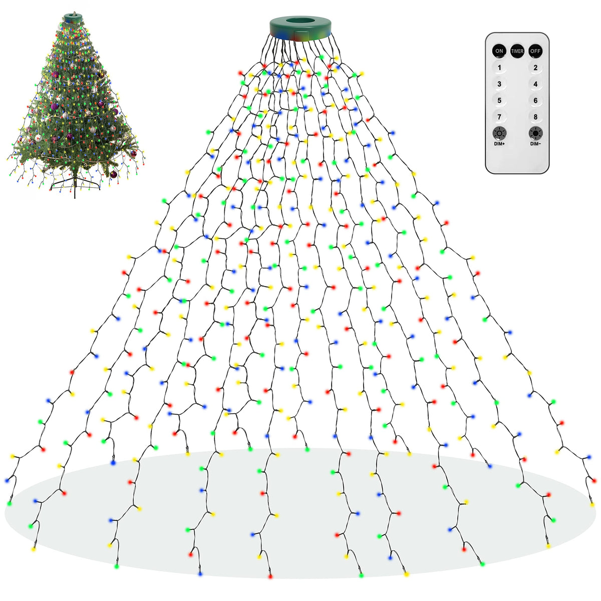 400 LED Christmas Tree Lights, Christmas Lights with 8 Light Modes & Memory Function, 6.6FT x 16 String Lights with Timing Function & Remote Control for Christmas Ornaments - Multicolor