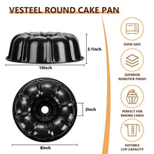 Black bundt cake pan diagram showing dimensions and center tube.