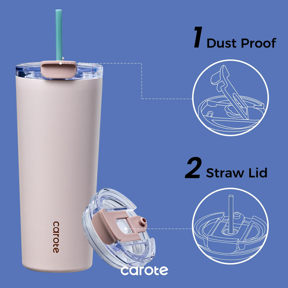 Carote 3pcs Insulated Stainless Steel Water Bottle and Tumbler Set with Straw/Handle, 34oz & 32oz*2, Blue - USA MEGA SHOP