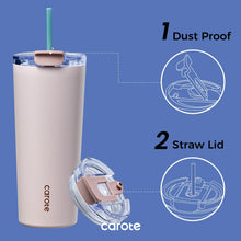 Insulated tumbler with straw lid and dust cap, beige stainless steel bottle