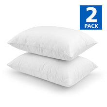 Two white memory foam cluster bed pillows stacked, quilted top