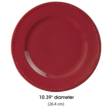Red stoneware dinner plate with dotted rim, 10.39 in diameter