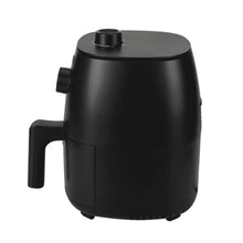 Black air fryer with side handle and top vent knob