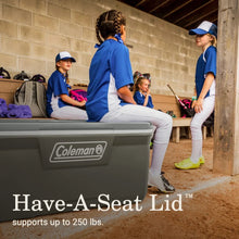 Coleman hard chest cooler with have-a-seat lid feature and latch handles