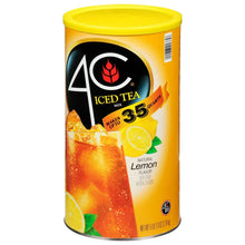 Iced tea mix can showing “makes 35 quarts” and lemon flavor text