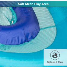 Blue baby pool float with soft mesh play area and cushioned inner ring
