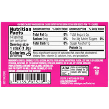 Sugar-free gum nutrition facts panel with ingredients and serving info