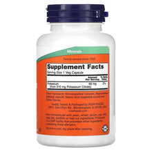 Potassium citrate 99 mg supplement bottle, supplement facts showing potassium 99 mg