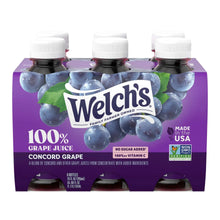 Concord grape juice multipack front with Welch's branding and white bottle caps