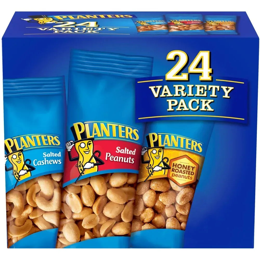Salted Cashews, Salted Peanuts & Honey Roasted Peanuts Variety Pack, 24 Ct Packs