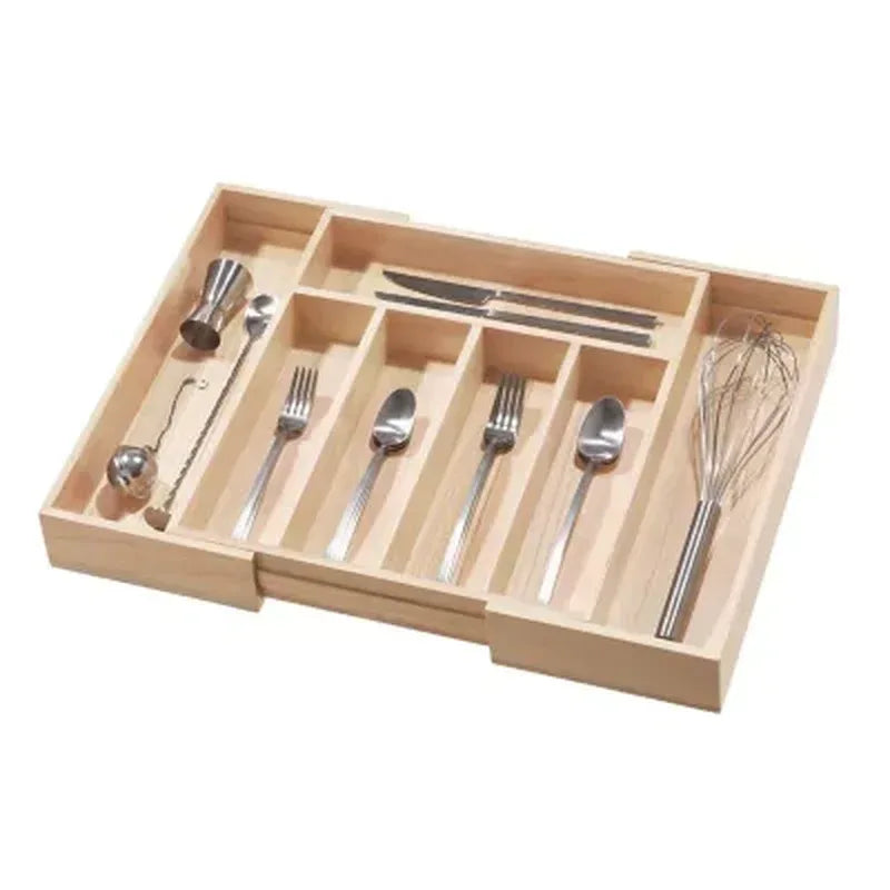 Idesign Renewable Paulownia Wood Collection Expandable Flatware and Cutlery Tray, 15" X 12" to 22"