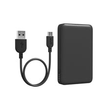 Black portable power bank with attached onn USB-C and USB-A charging cables