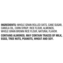 Granola bag ingredients information panel with allergen and nutrition text