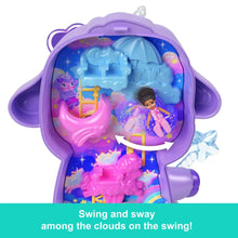 Purple compact playset open to a cloud swing scene with micro dolls