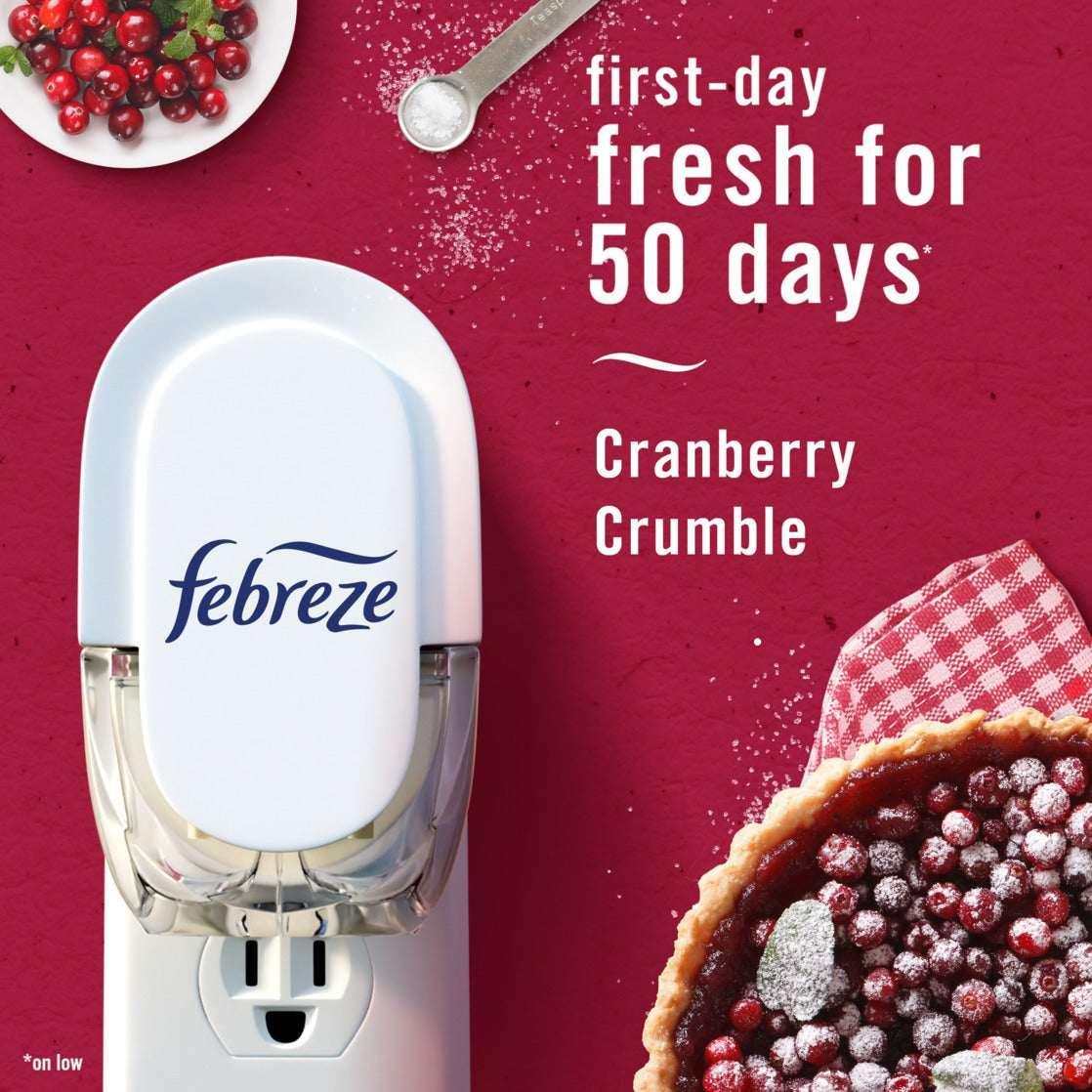 Febreze Plug In Air Freshener, Odor-Fighting Scented Oil Refill, Cranberry Crumble Scent, 2 Refill