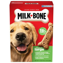 Dog treat box showing large bone-shaped biscuits and a golden retriever portrait