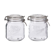Set of 2 clear glass clamp jars with round lids, embossed Mason Craft & More