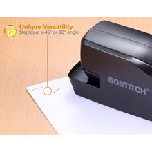 Dark gray stapler angled over paper, BOSTITCH logo visible