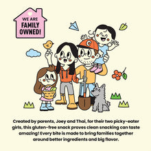 FamBam Foods family-owned brand illustration featuring parents, children, and a dog.