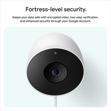 Indoor/outdoor security camera with black lens window and indicator light