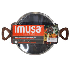 IMUSA 4.8qt Talavera Aluminum Black Ceramic Dutch Oven with Glass Lid & Wood Look Handles