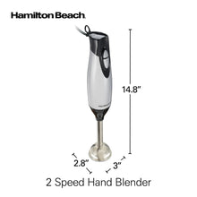 Immersion hand blender with blending wand, black and silver design, 2 speed
