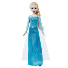 Elsa doll standing in light blue glitter gown with long blonde braid